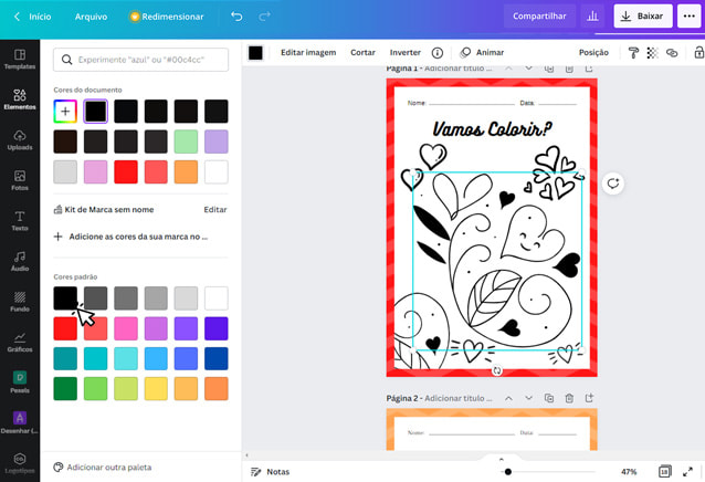 Descubra criar um belo desenho para colorir de coração no Canva