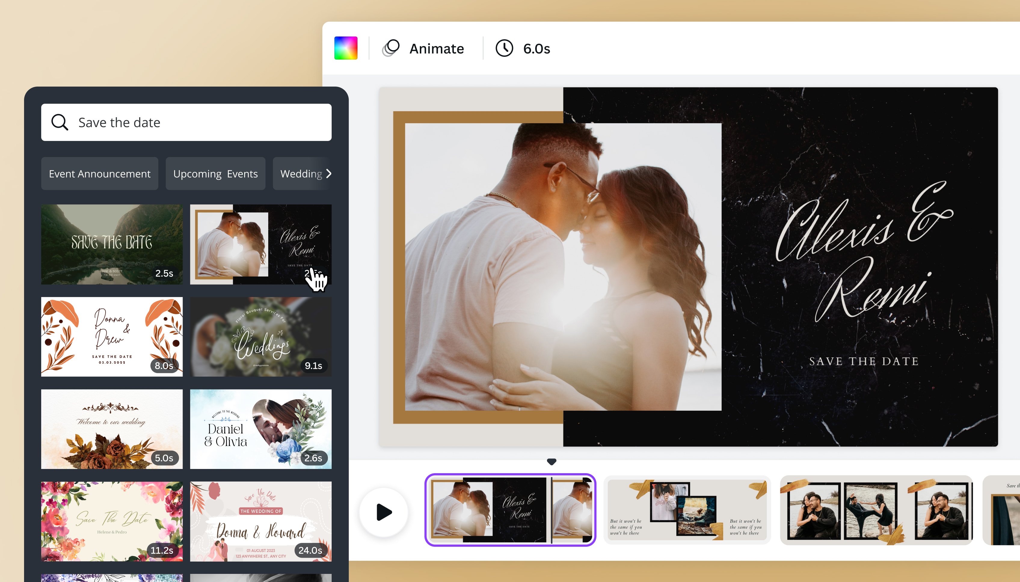 Gratis save the date video maken canva
