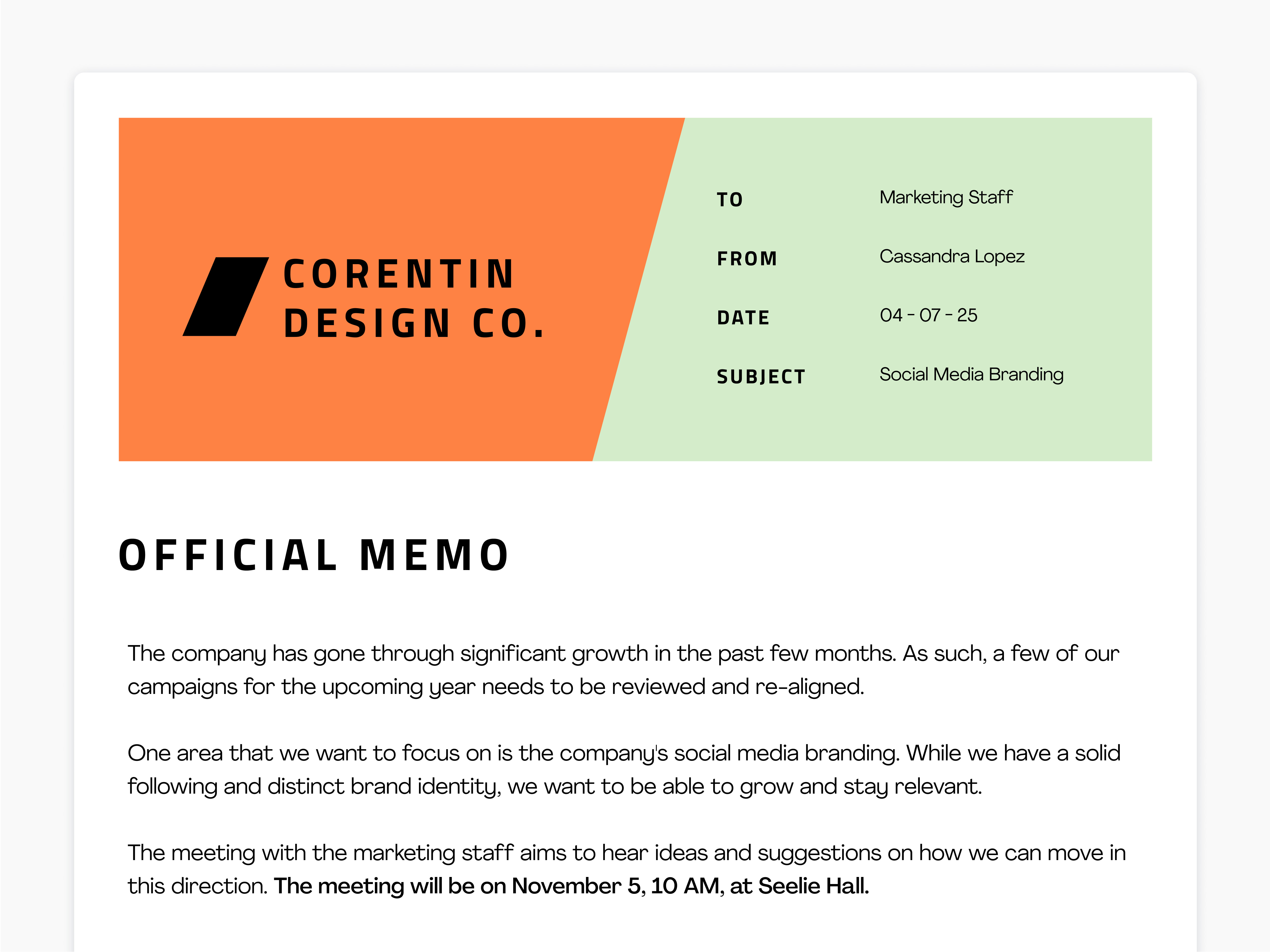 Cómo escribir un memo (plantillas gratuitas y consejos) Canva