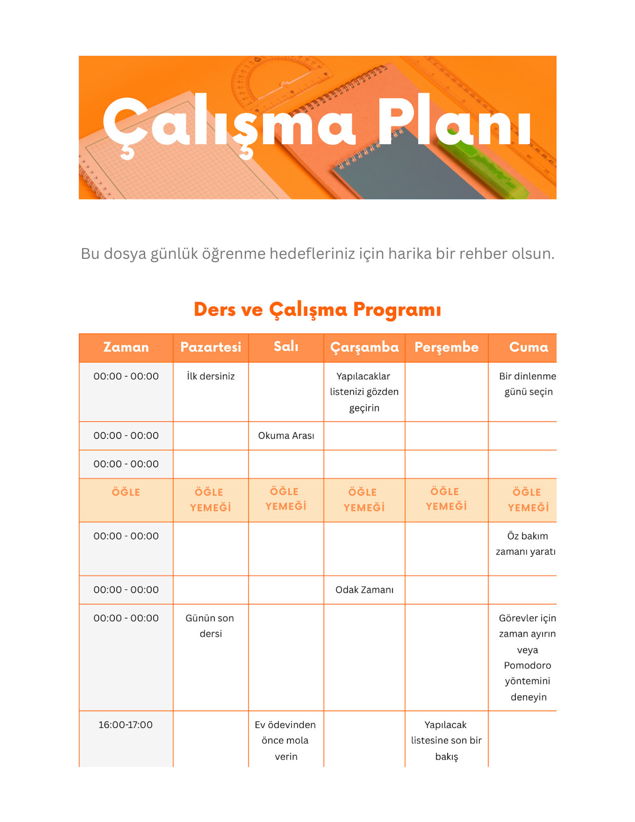 Ders Programı Hazırlama Aracı: Online ve Ücretsiz | Canva