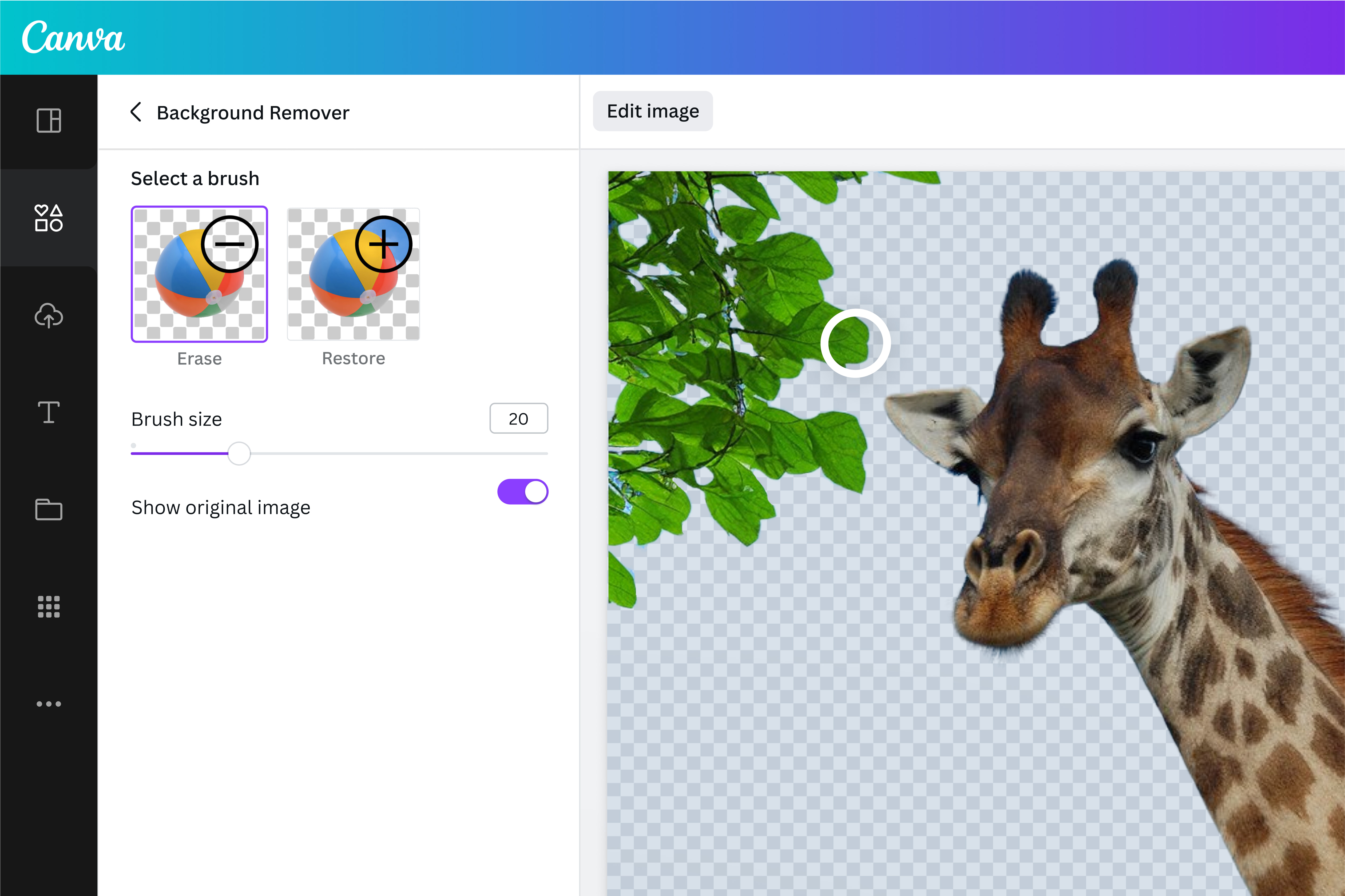 Adjust the brush size when you restore or remove elements in your image Adjust the brush size when you restore or remove elements in your image