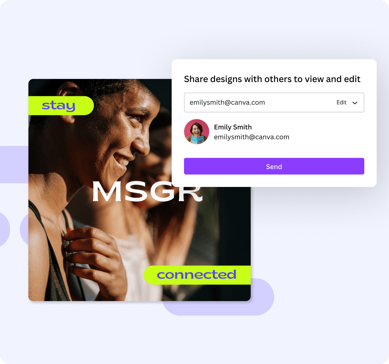 Example of sharing designs with tech team in Canva