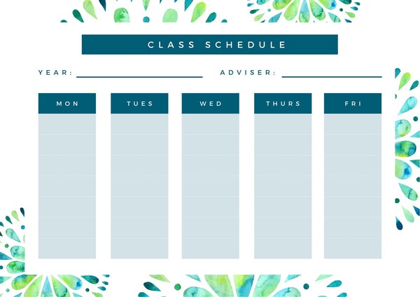 College Schedule Verticle Printable