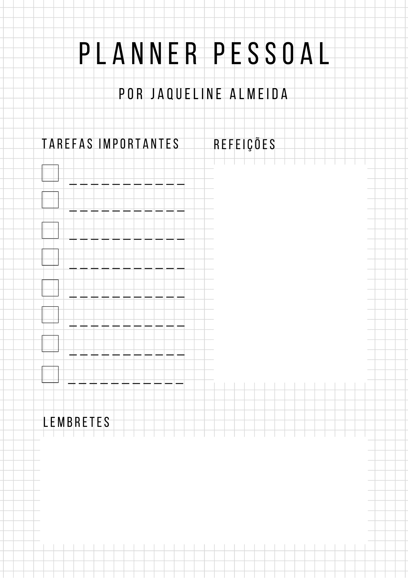 Planner Pessoal Preto e Branco Minimalista