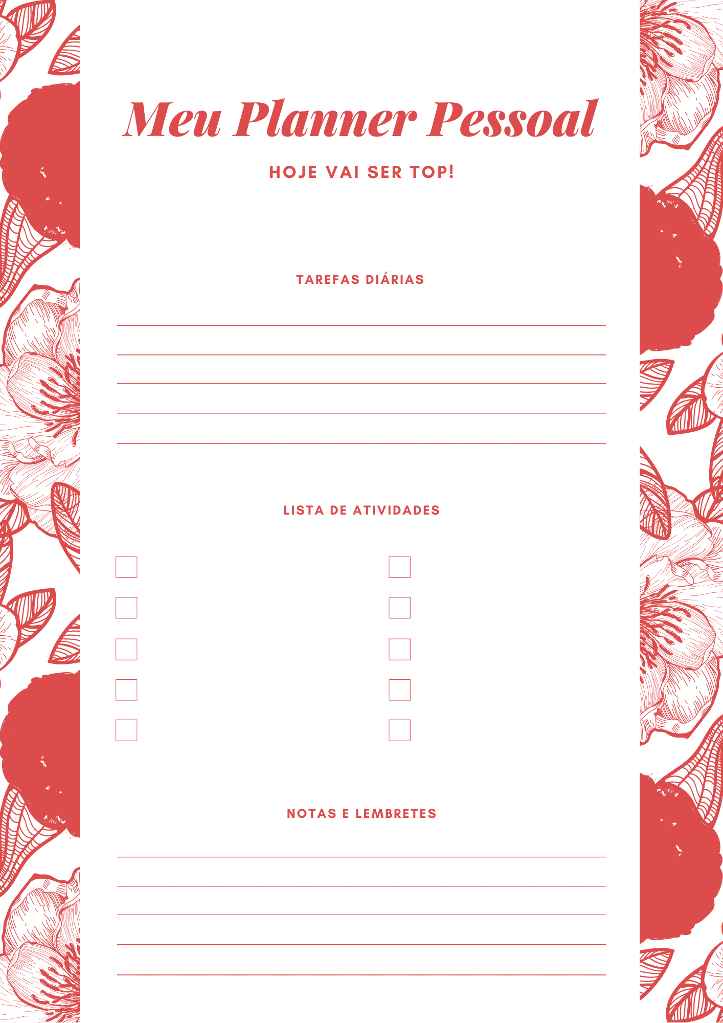 Planner Pessoal Branco e Vermelho Floral