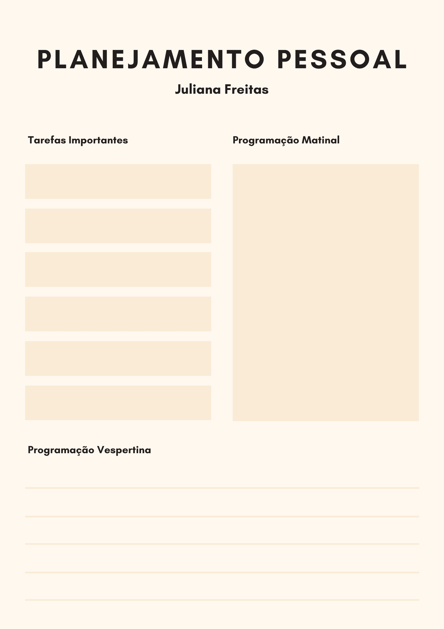 Planner Pessoal Bege e Preto para Produtividade