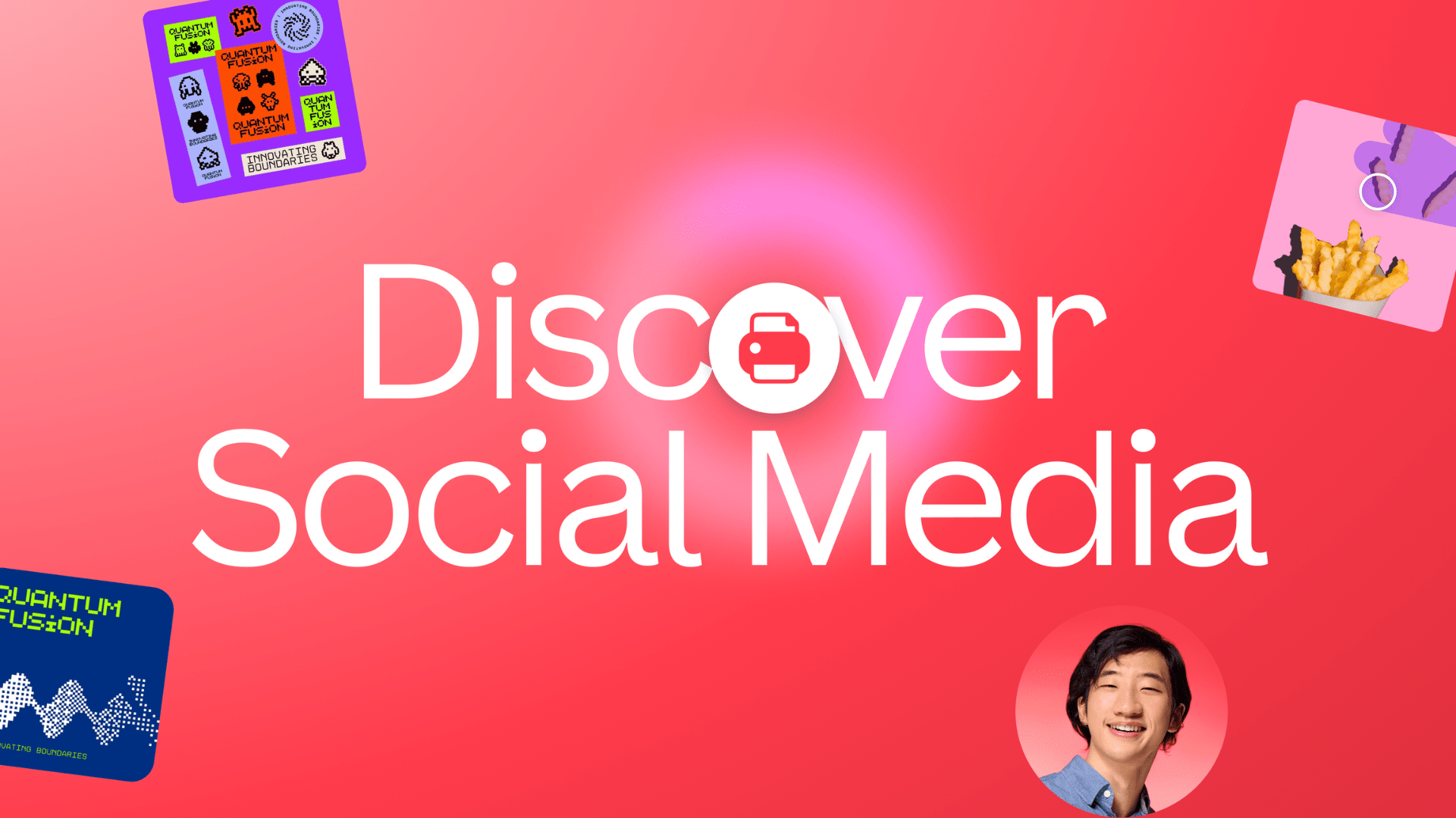 Red background saying Discover Social Media with social media related icons