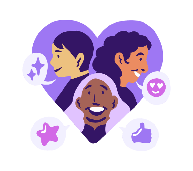 Three people smiling graphic