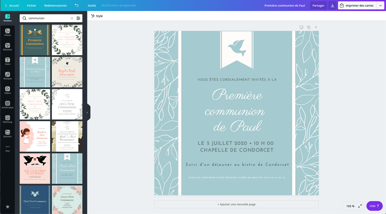 Createur De Faire Part De Communion Gratuit En Ligne Canva