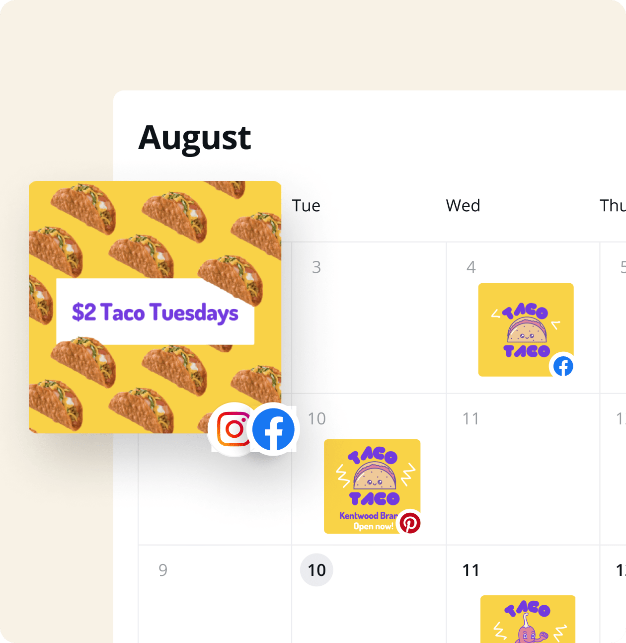 Content planning and social media scheduling tool in Canva with franchise examples