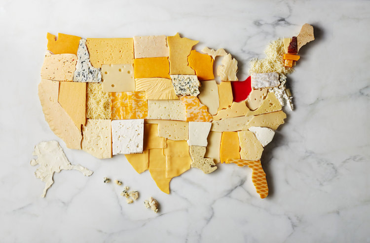 Mapa de Estados Unidos con queso, por Victoria Granof