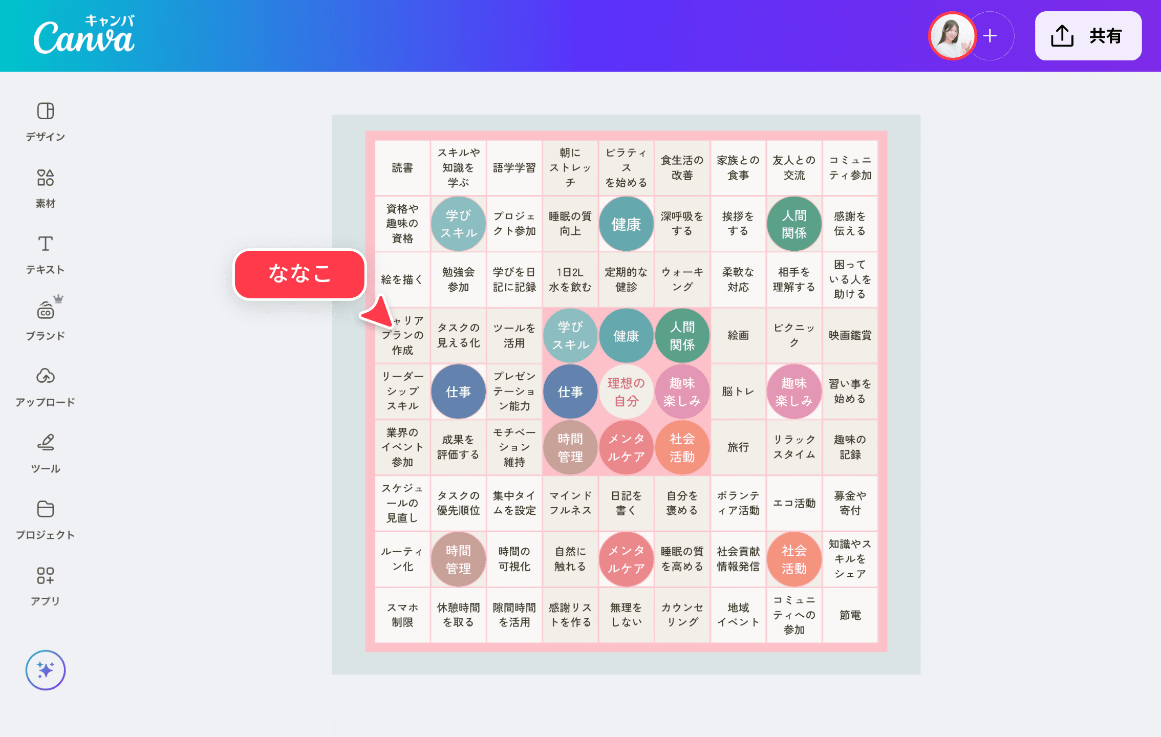 マンダラチャート（マンダラート）の作り方｜目標達成に役立つ・可視化できるマンダラチャートをAI搭載の無料アプリで作成｜Canva（キャンバ）