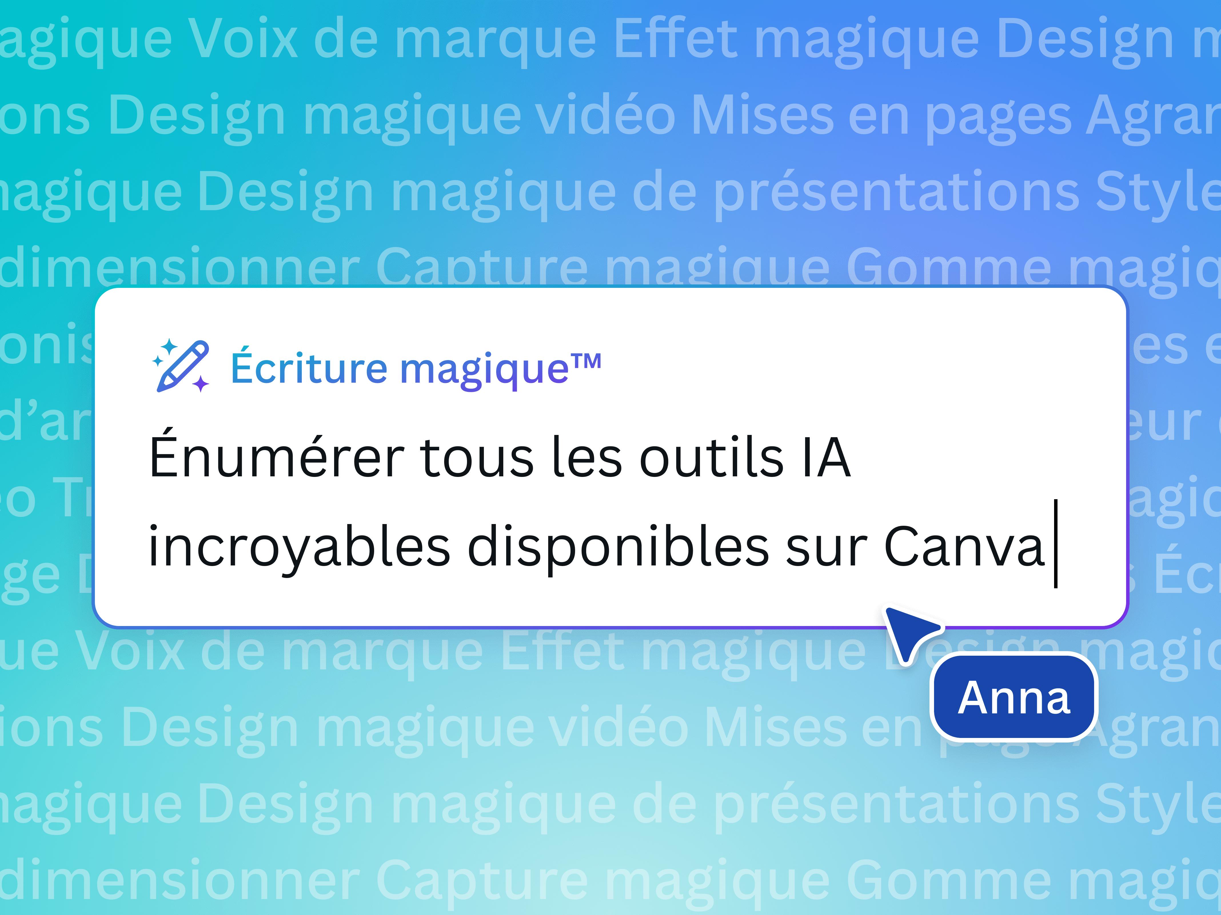 Outil Ecriture magique ouvert dans Canva avec une consigne textuelle