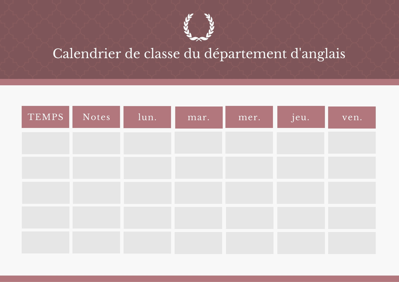 Modèle D'emploi Du Temps Des Cours De Collège Smart Timetable