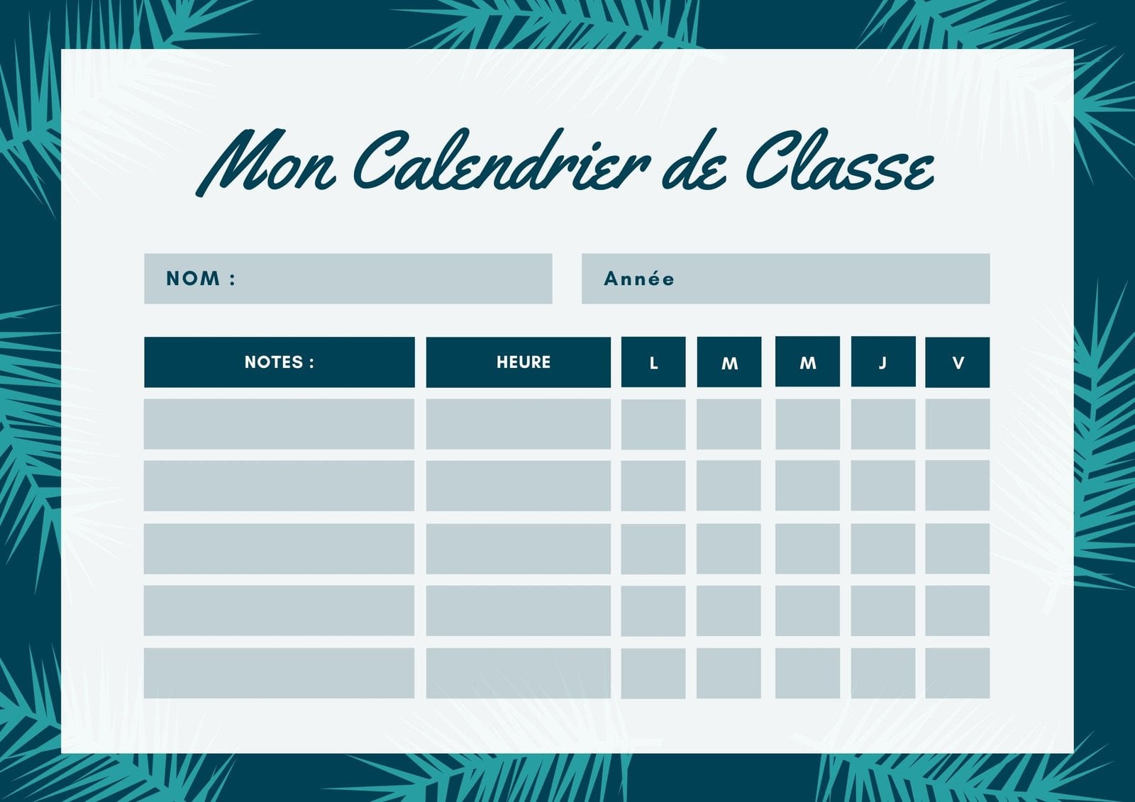 Modèle D'emploi Du Temps Des Cours De Collège Smart Timetable