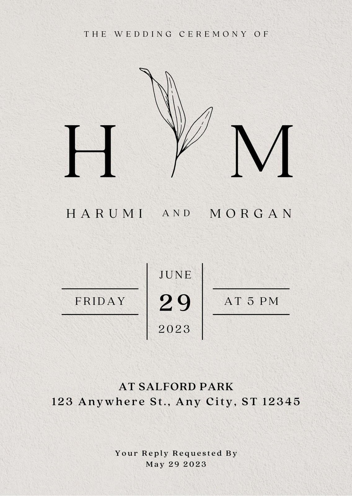 Cream And Black Simple Minimalist Elegant Wedding Invitation