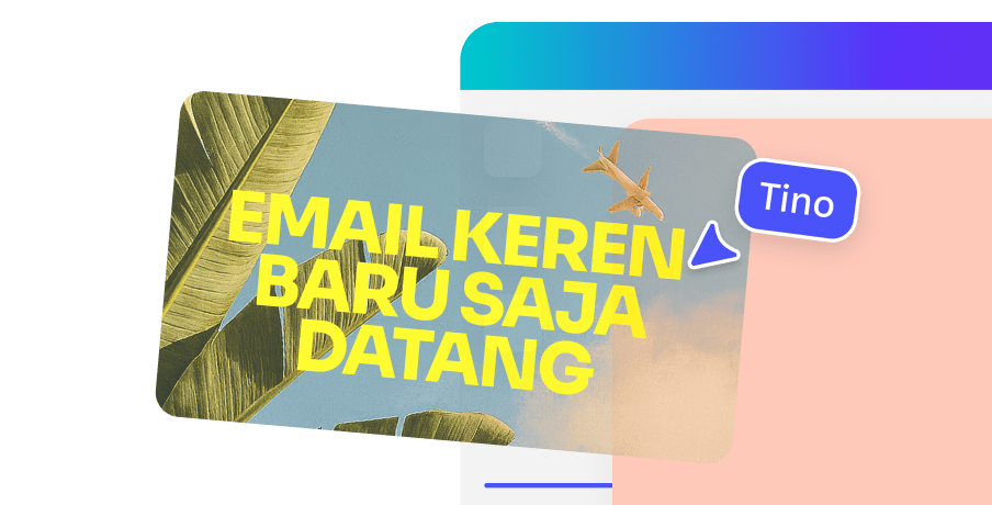 Image card showing a tropical background with yellow text ‘Stunning emails just landed’ and a cursor label reading Toni.