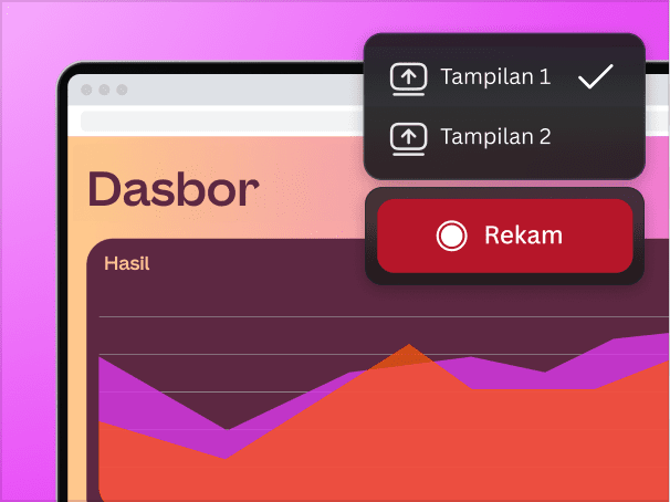 Dashboard interface with a red Record button and graph overlays on a pink gradient background.