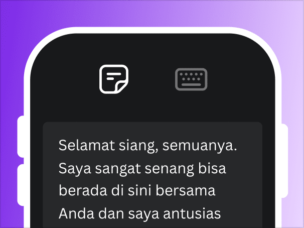 Illustration of a smartphone screen displaying text and icons for captions and keyboard input.