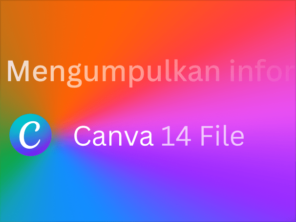 Gradient graphic with the Canva logo and text reading Canva 14 Files over a multicoloured background.