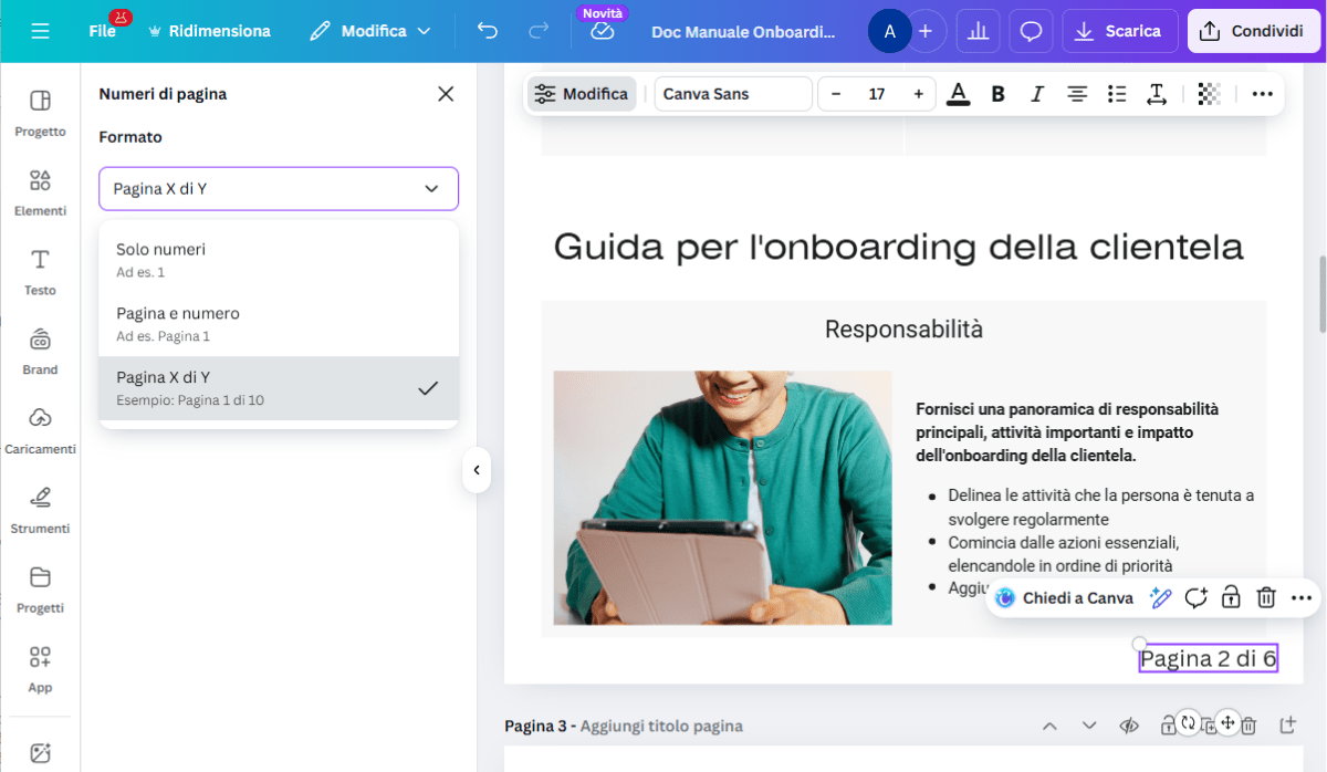 inserire numerazione pagine in pdf