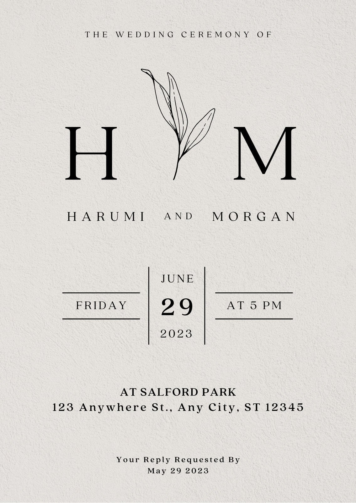 Cream And Black Simple Minimalist Elegant Wedding Invitation