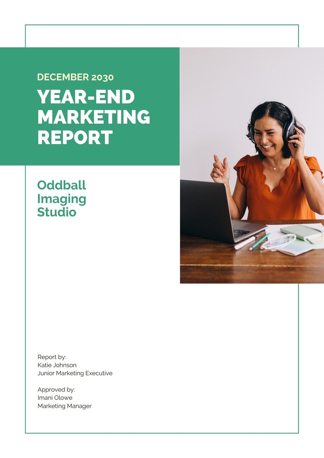 Marketing Report in Green White Yellow Clean Style