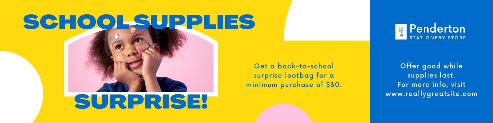Yellow Blue and Pink Colour Pop Sales and Promos Business and Retail Back to School Banner