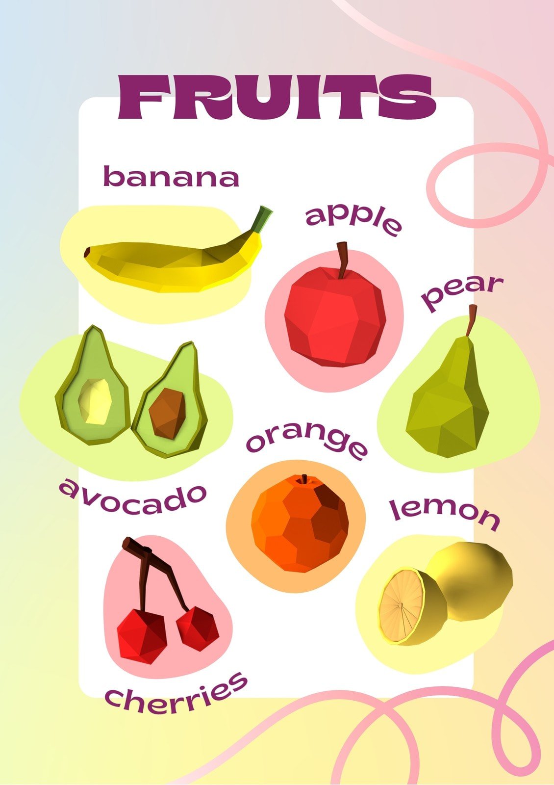 Colorful Fruits Straightforward Education Portrait Poster