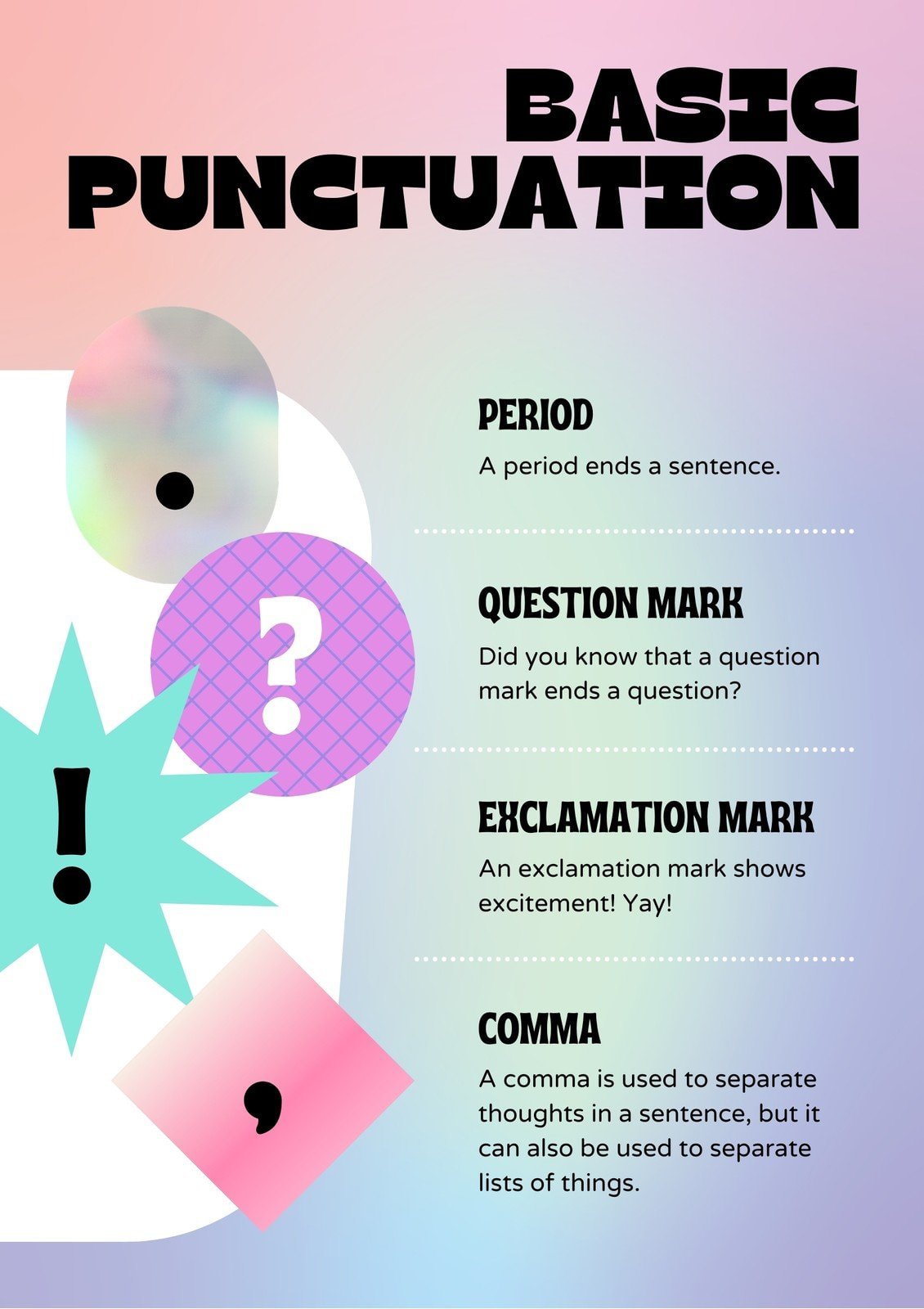 Pink Cyan and Purple Punctuation Straightforward Education Portrait Poster