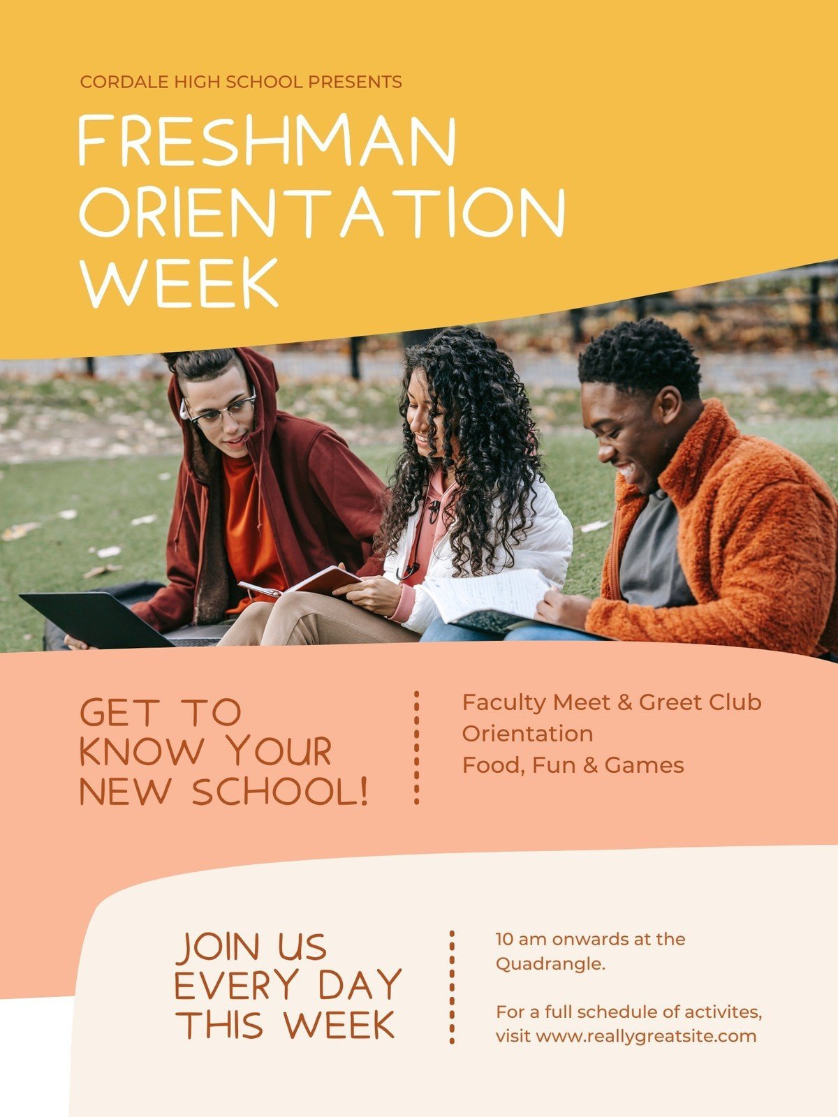 Orange and Peach Organic and Handcrafted Welcome Messages and Announcements High School Back to School Poster