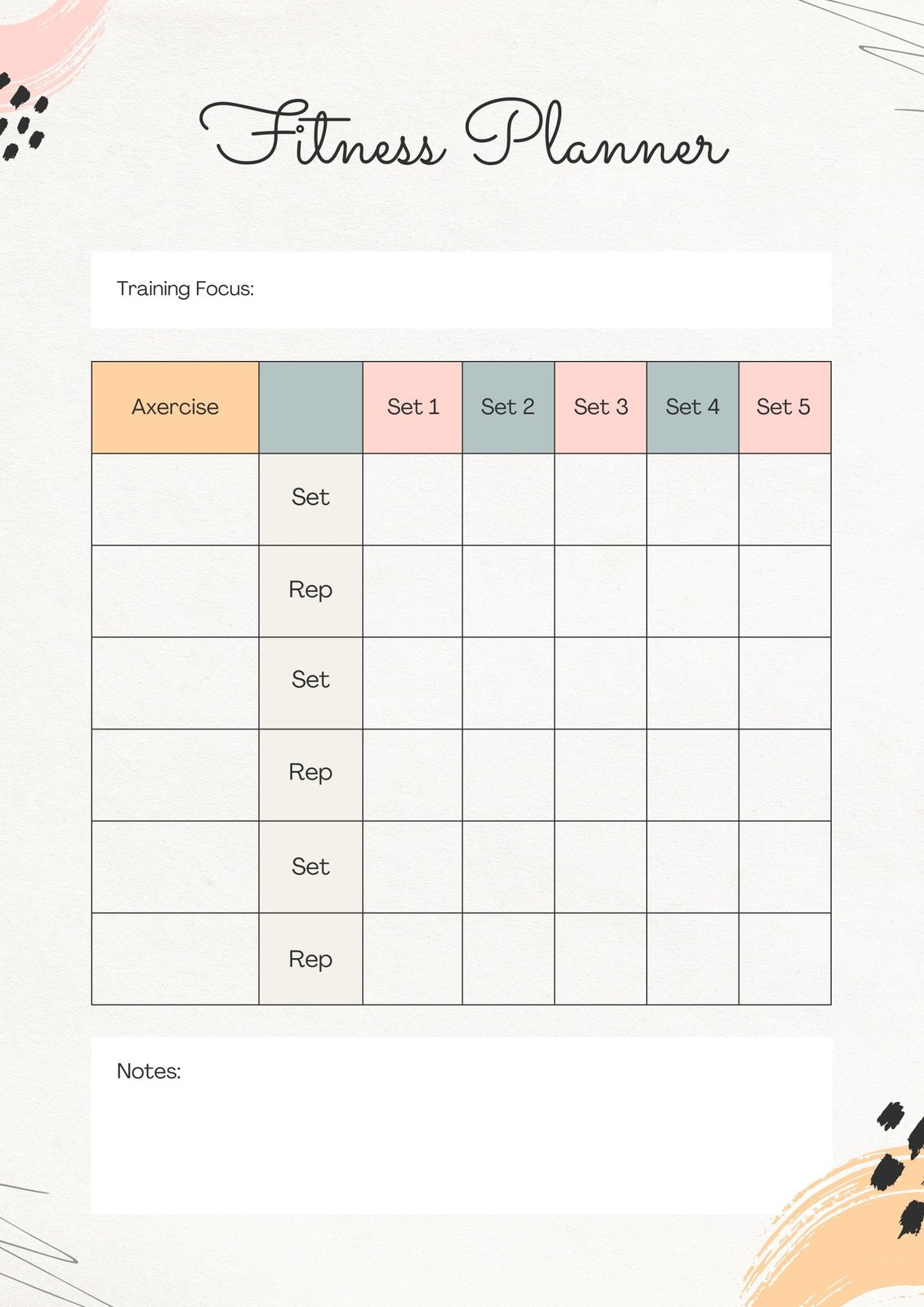 Exercise Chart Template