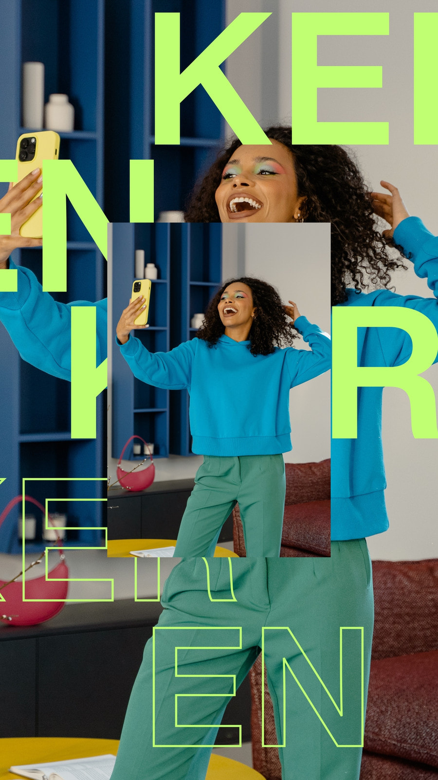 Reel Instagram Momen Visual / Montase Tipe Kinetik Hijau Neon Biru Cokelat