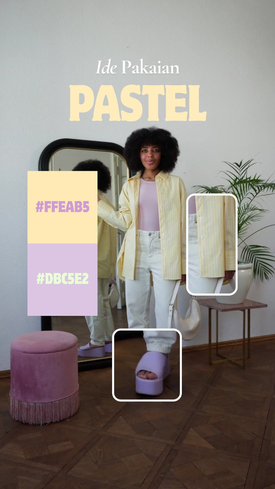 Reel Instagram Ide Pakaian Gaya Pernyataan Kuning Biru Merah Muda