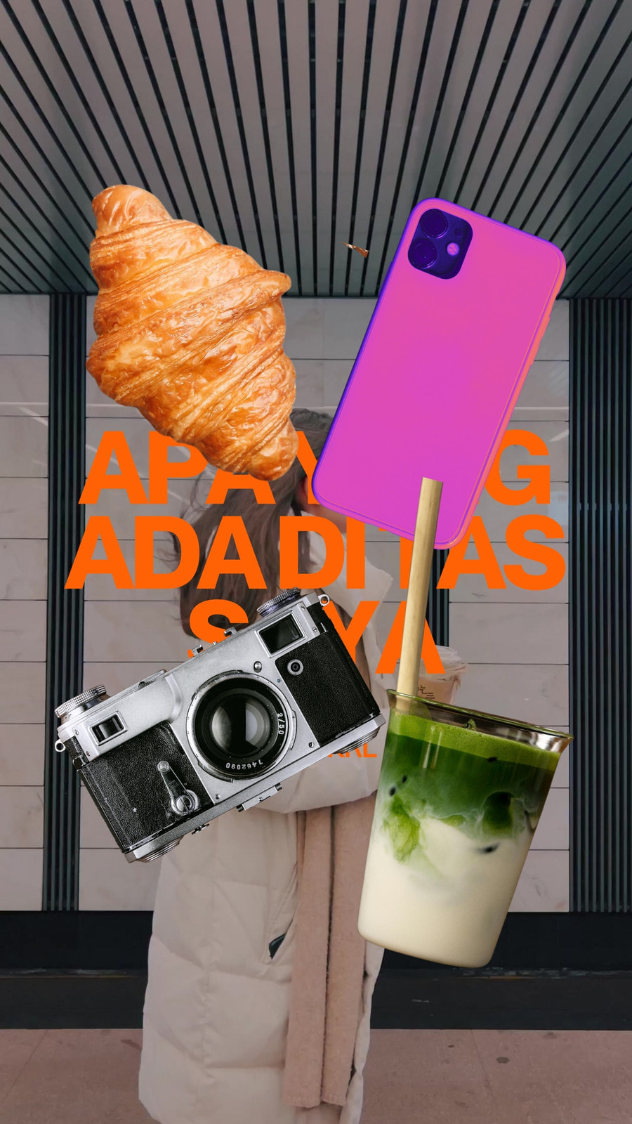 Video TikTok Sehari-hari Gaya Kolase Terelevasi Neon Merah Muda Hitam Oranye Cerah