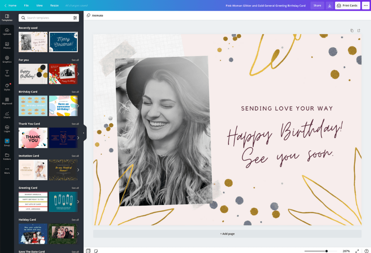 تصميم بطاقات تهنئة مجانا عبر الانترنت Canva