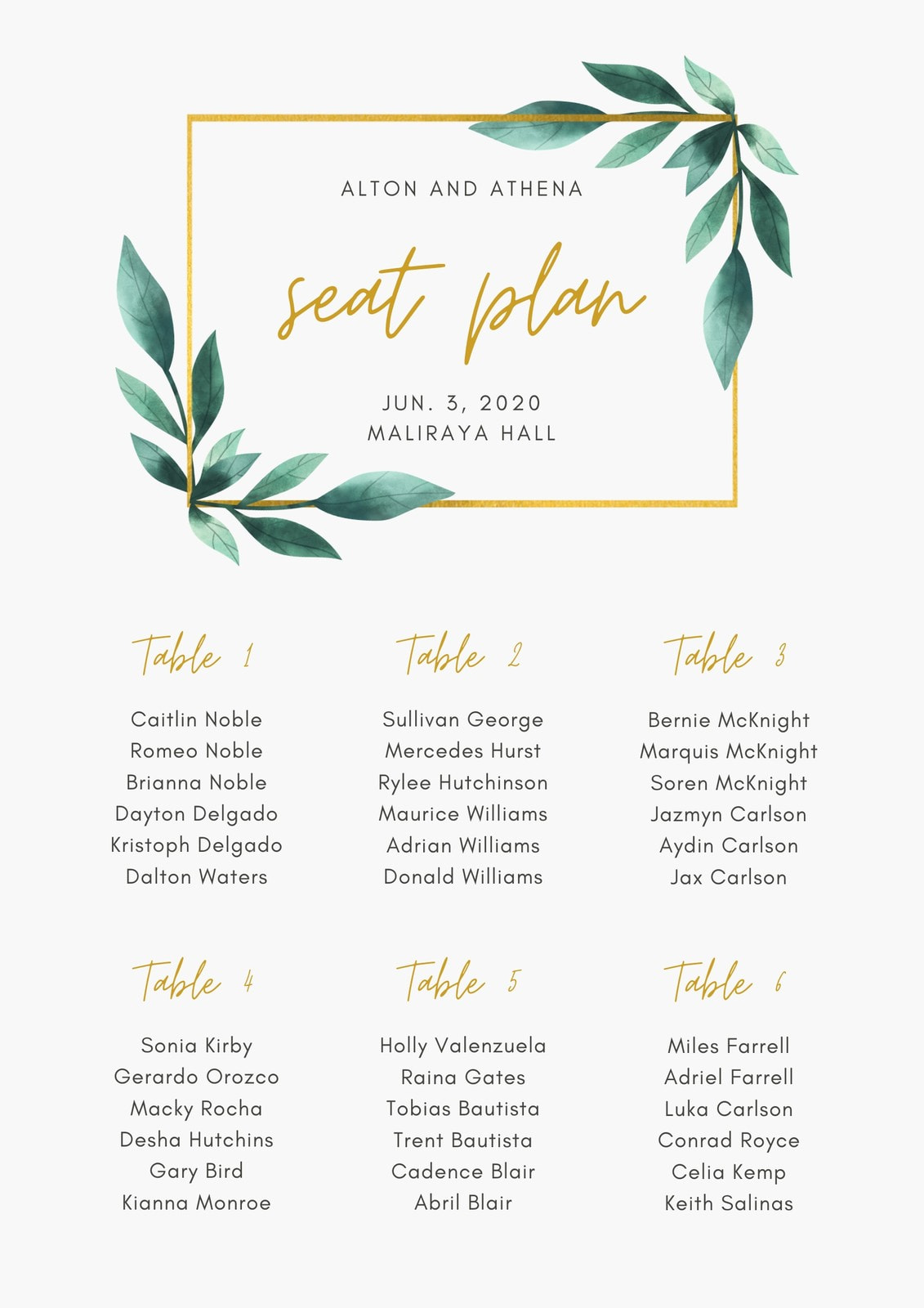 Watercolor Floral Wedding Template Seat Plan Wedding Table Plan Chart Wedding Seating Chart Plan Printable Template Border 3 SEATING-3
