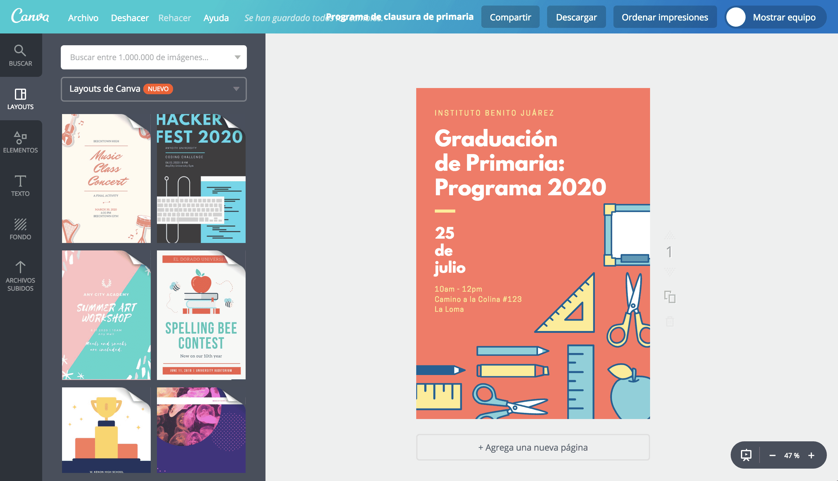 Diseña un programa de clausura de primaria gratis - Canva