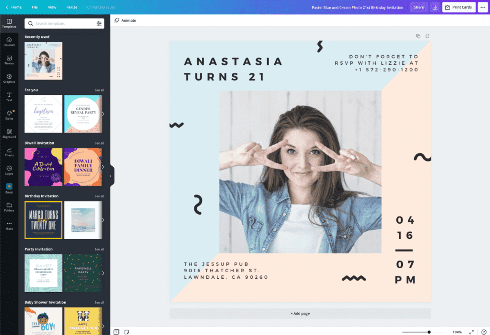 誕生日招待状作成がアプリで簡単に バースデーパーティー招待状は無料テンプレートで簡単に手作り 印刷 Canva