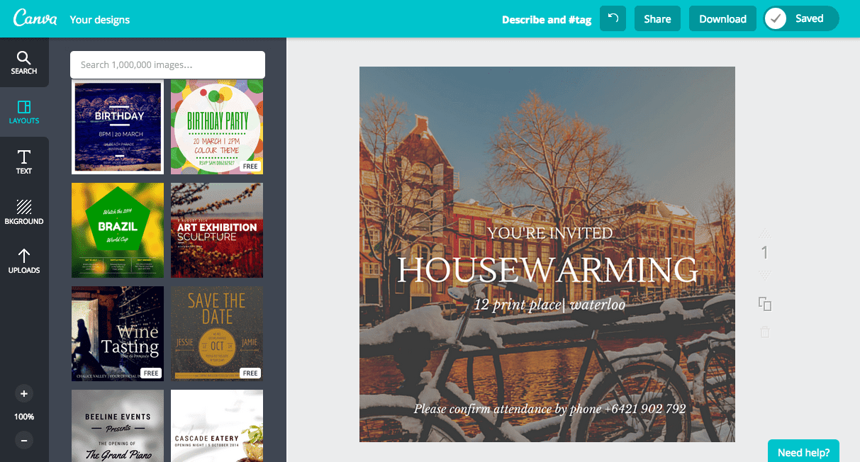 Designa häftiga kort till inflyttningsfest  Canva
