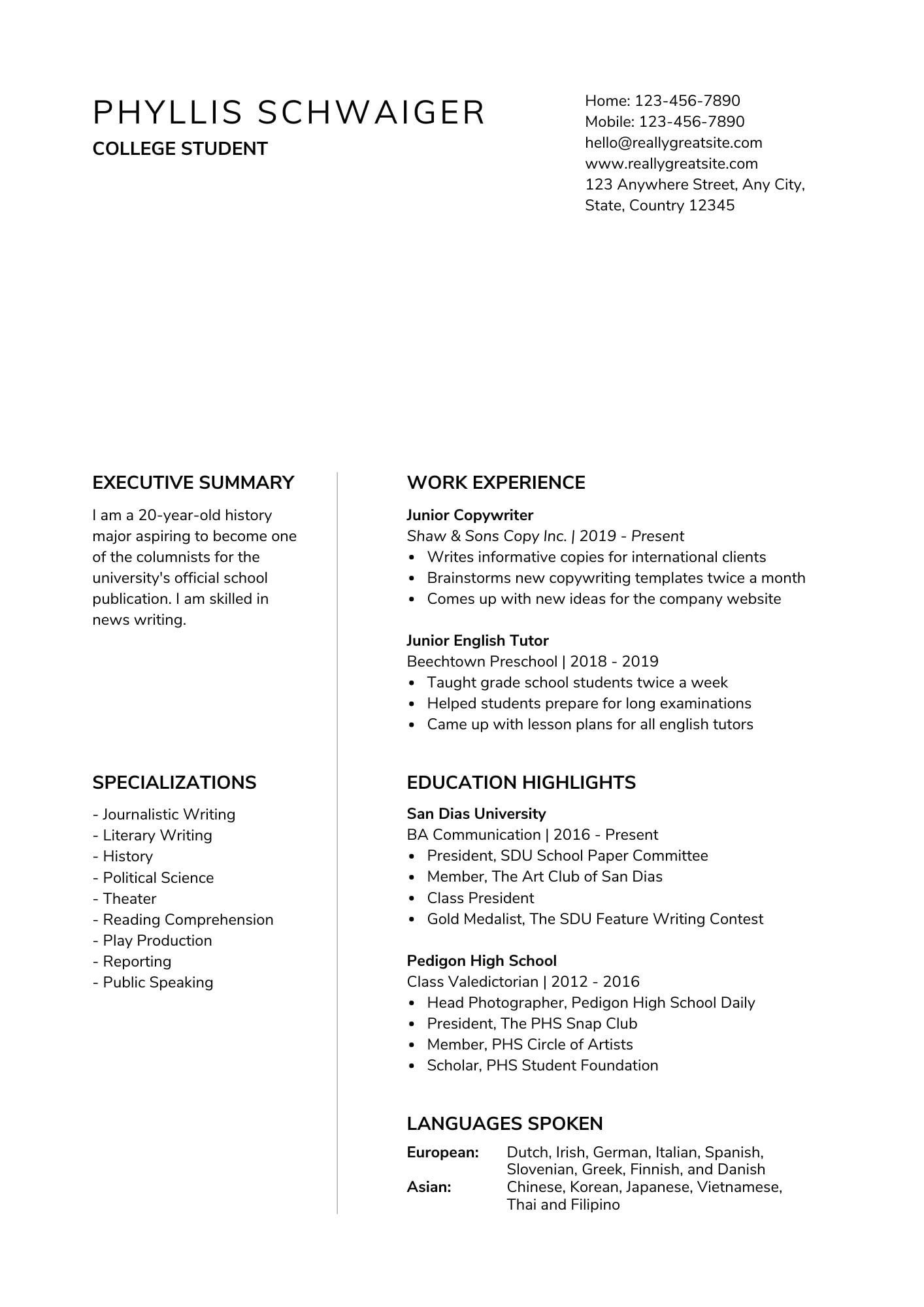 resume template high school no experience