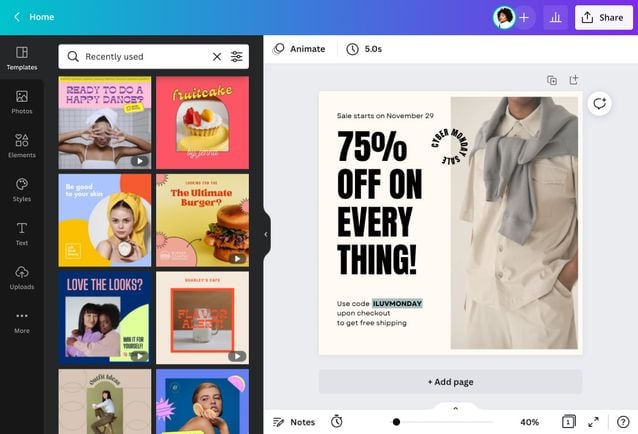 Canva ad examples, banners, and display avertissement templates from the software dashboard