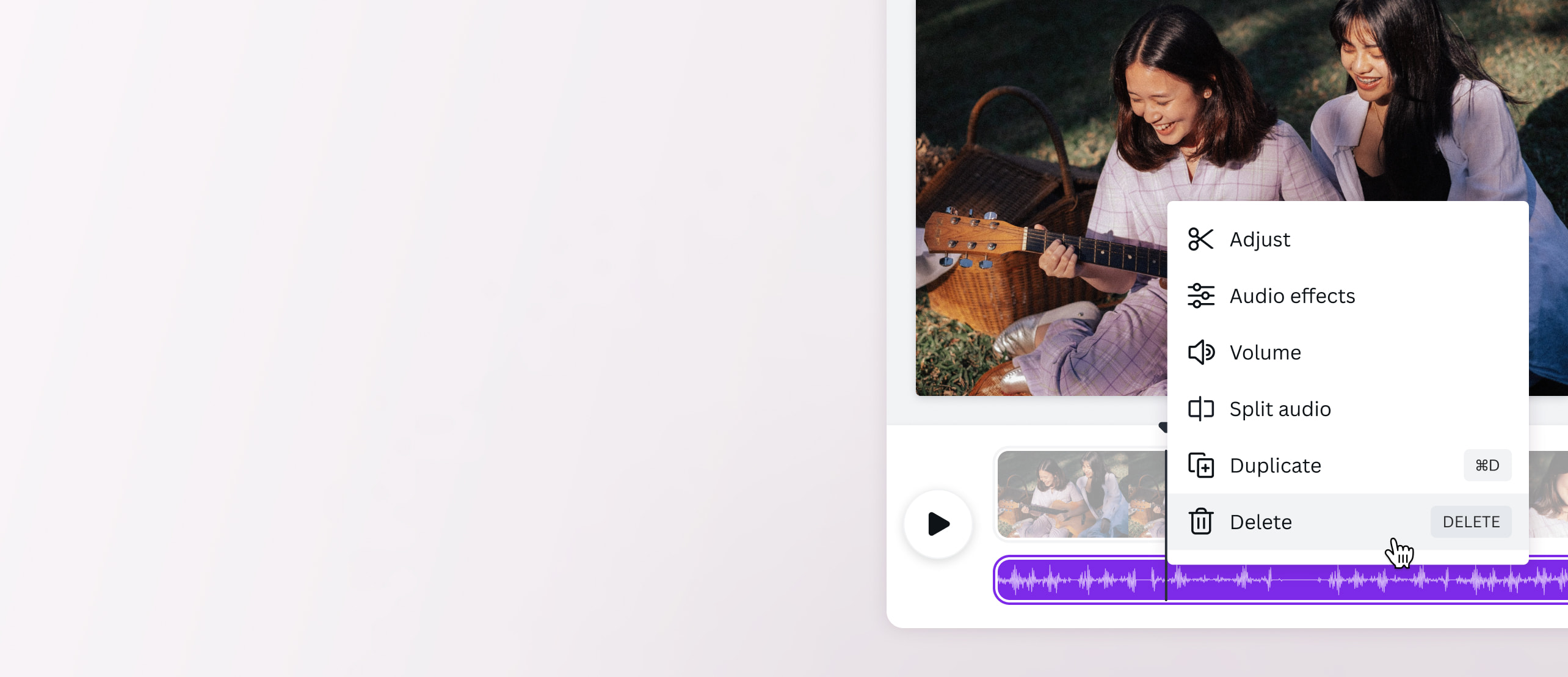 Removedor de áudio Remove áudio de vídeo online gratuitamente Canva